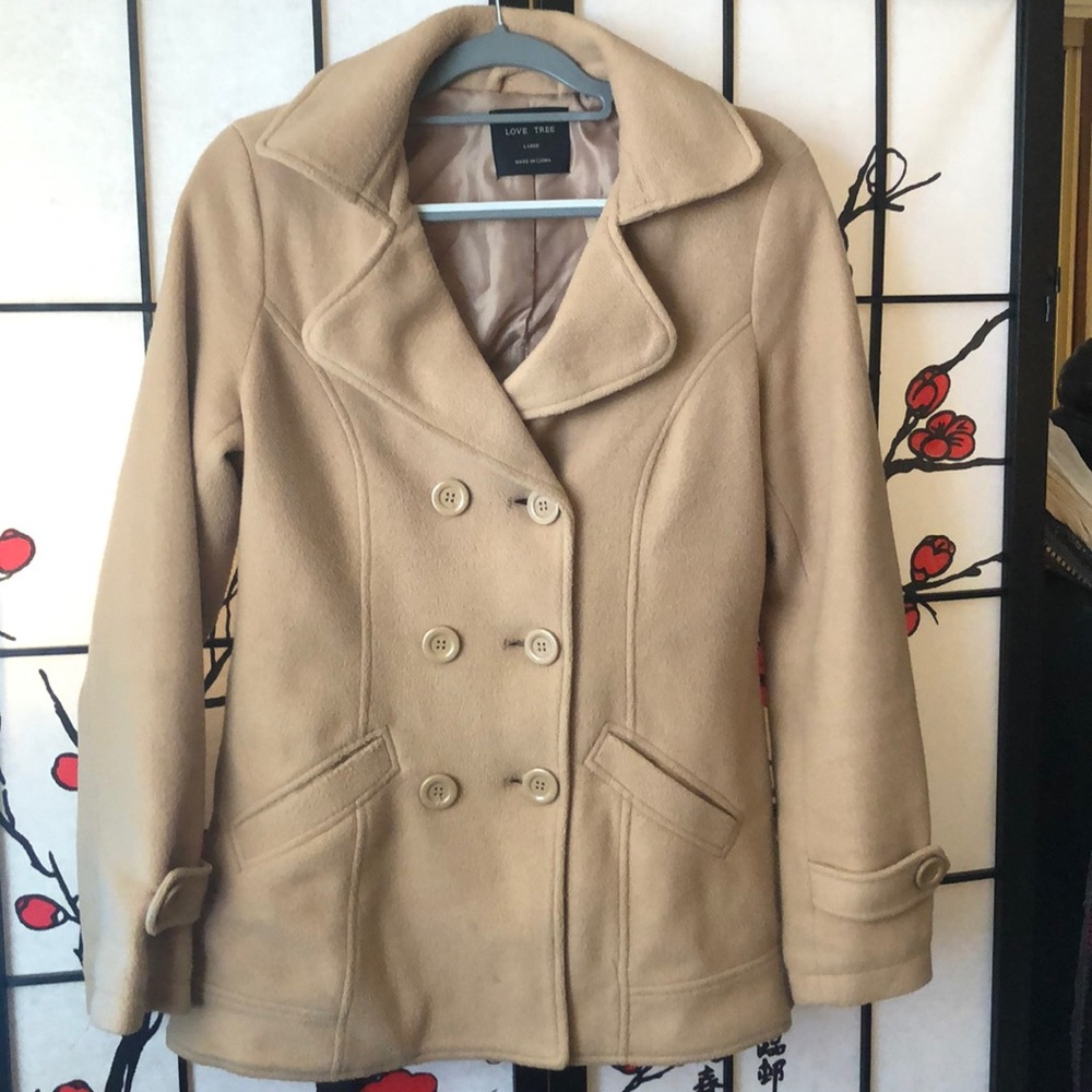 Faux Cashmere Tan Pea Coat - Picture 5 of 5